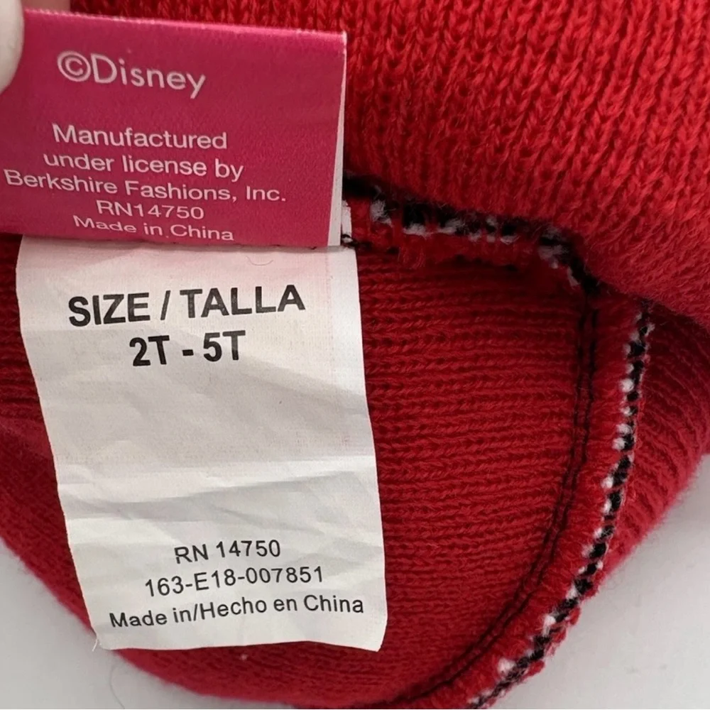Disney Minnie Mouse Beanie Hat Size 2T- 5T  Polka Dot Black  White Red Bow